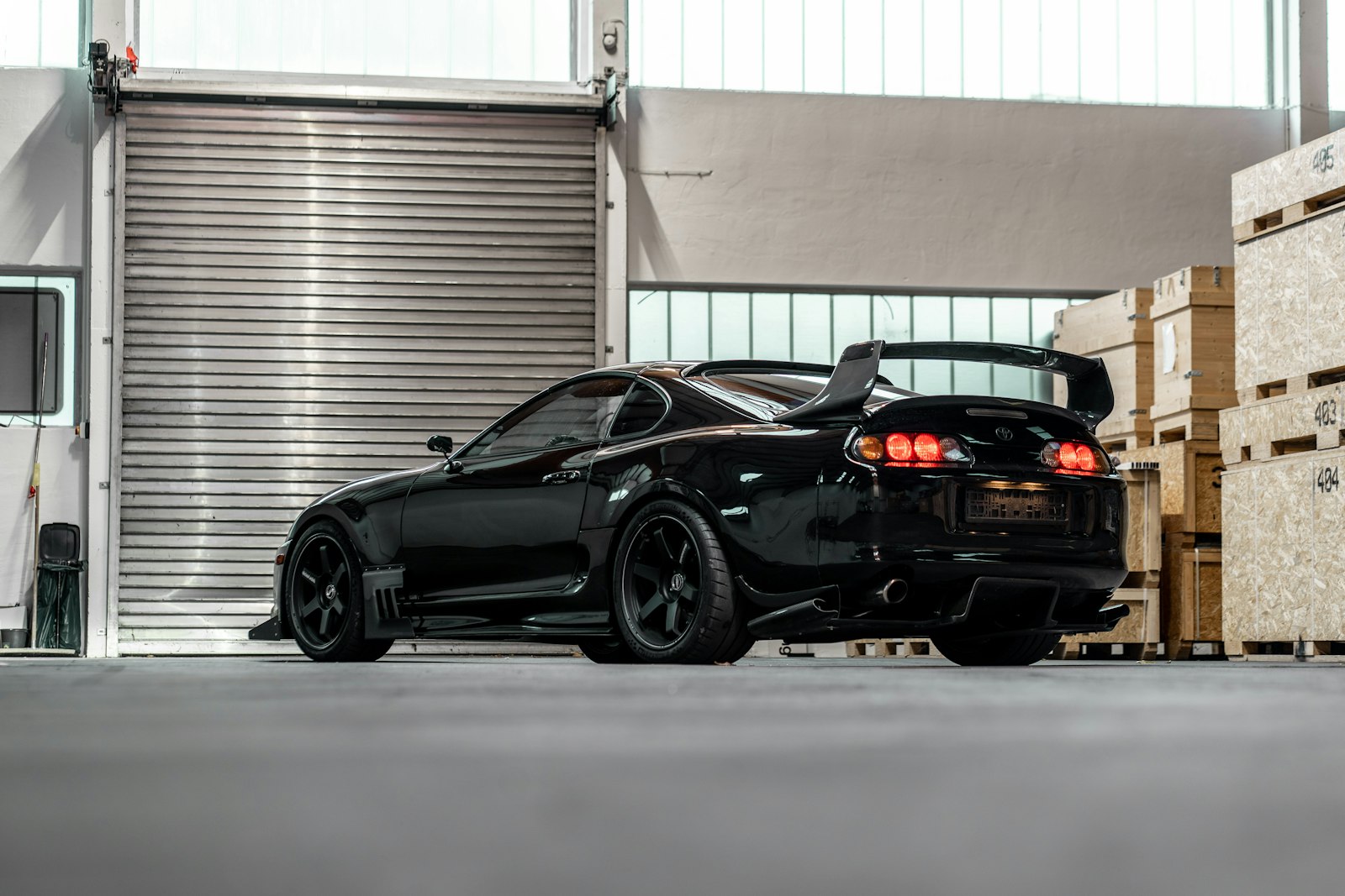 Glossy black sports car