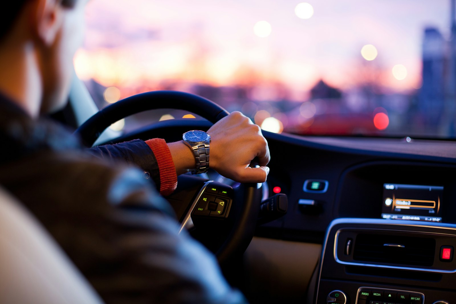 Clean, detailed car interior at dusk
